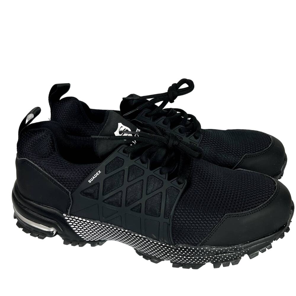 SUADEX Steel Toe Shoes Unisex Work Safety Shoes Non-Slip Women 13.5 Men 12 Black